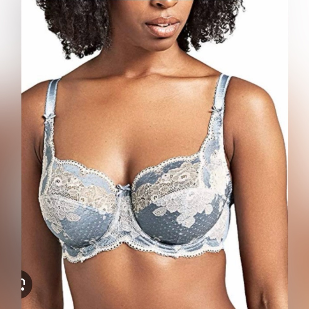Panache blue/cream 7255 Clara Balconnet Lace Bra size 40D